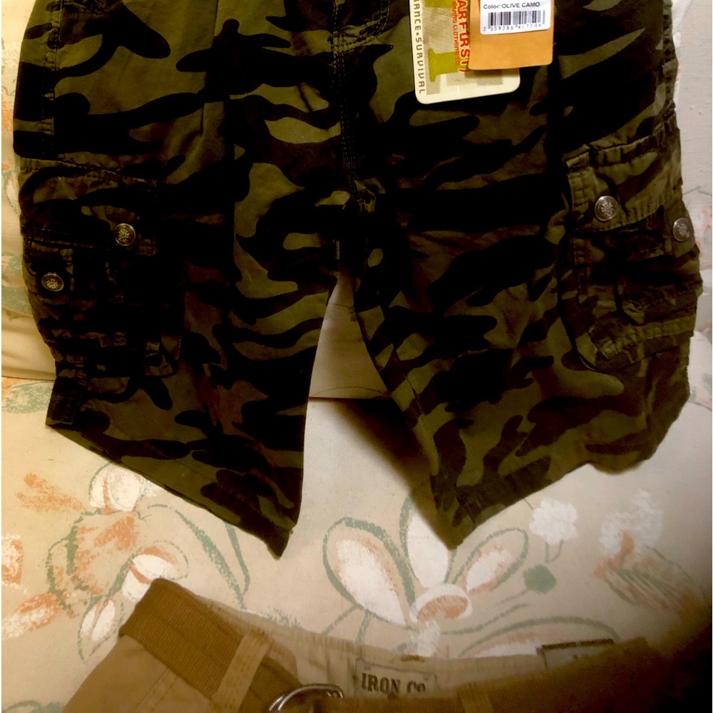 2pair boys long shorts..heavy fabric..lots of pockets..size 14